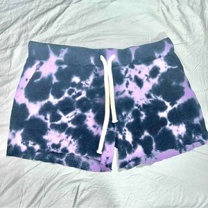 Purple and Black Tie Dye Splatter Cut Off Cotton Summer Shorts